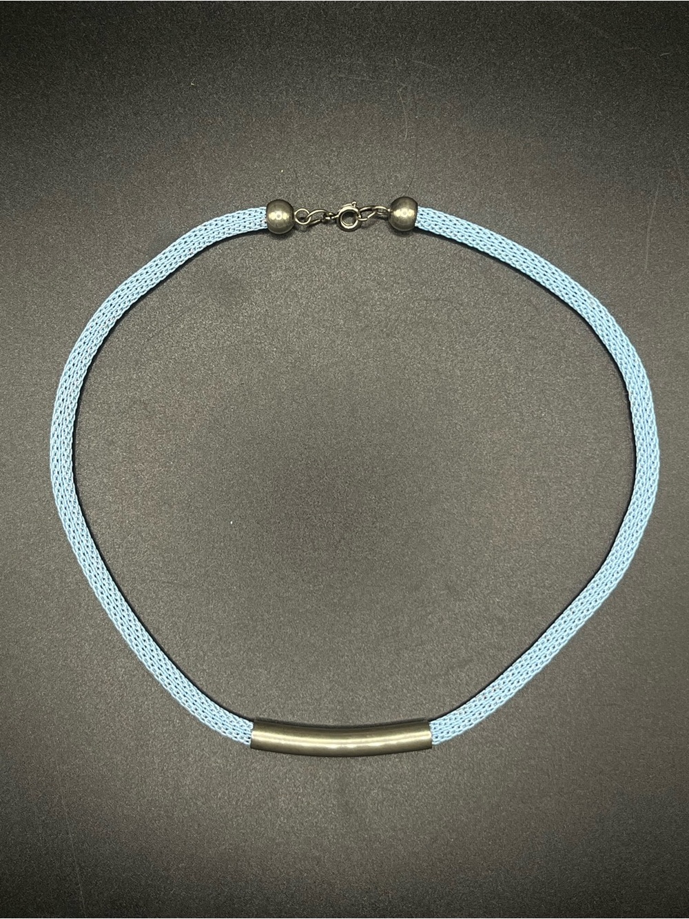 Light Blue Metal Mesh Cord Necklace with Silver Accent